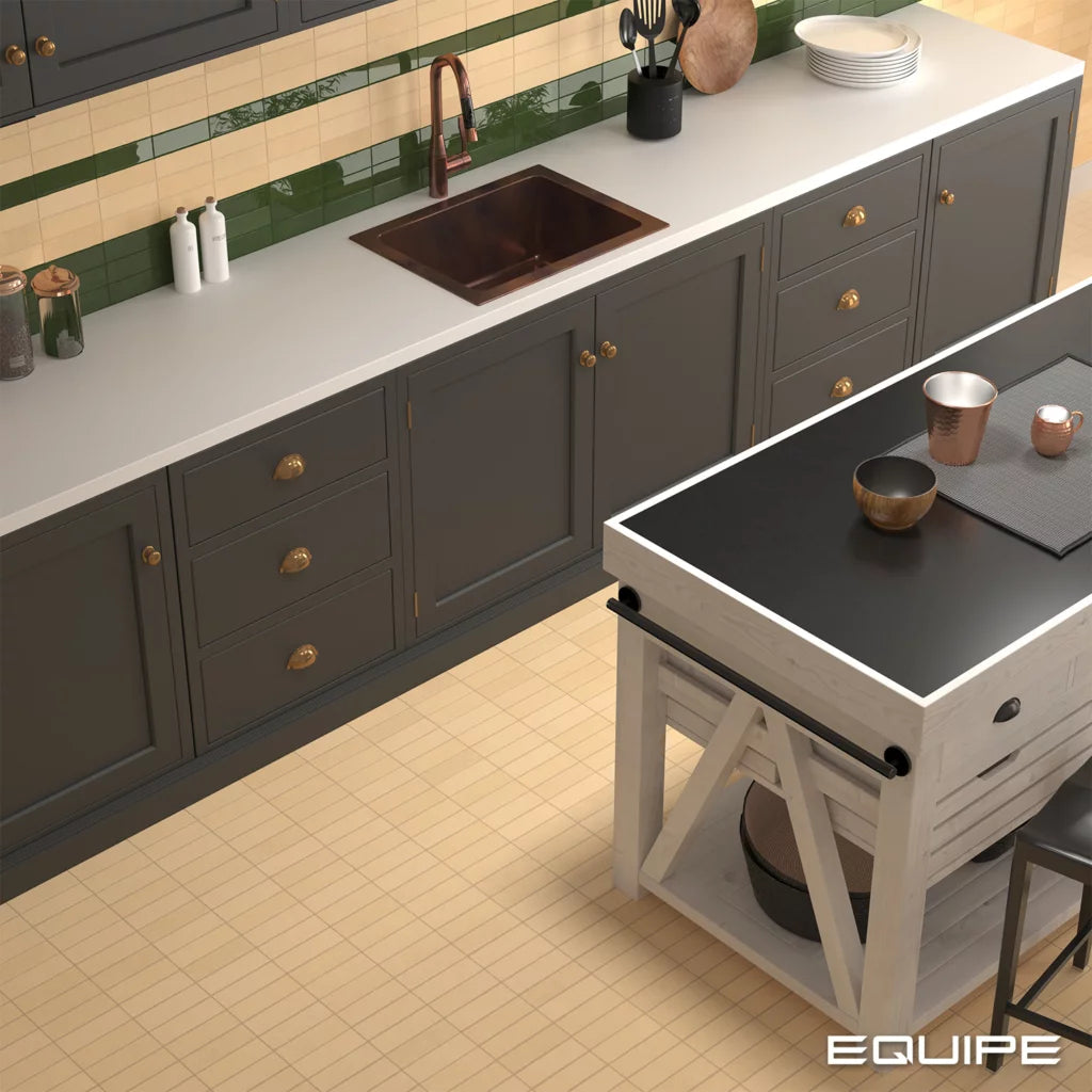 Köks inspirationsbild med grönt kakel ifrån Equipe